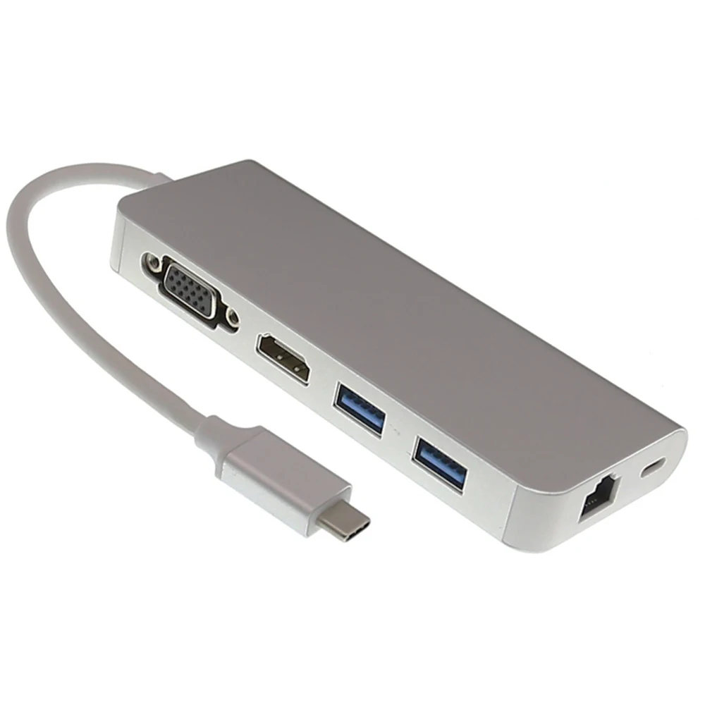 5 шт./лот Thunderbolt 3 USB C Тип на 2 0 Hub с 4K 30hz HDMI VGA 1000M RJ45 PD зарядный адаптер для Macbook|USB-хабы|