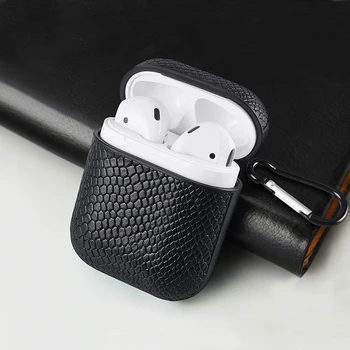 

VETOMEET Luxury Snake skin Leather Bluetooth Wireless Earphone Case For Apple Airpods Charging Box cover Hook design Ultra Thin