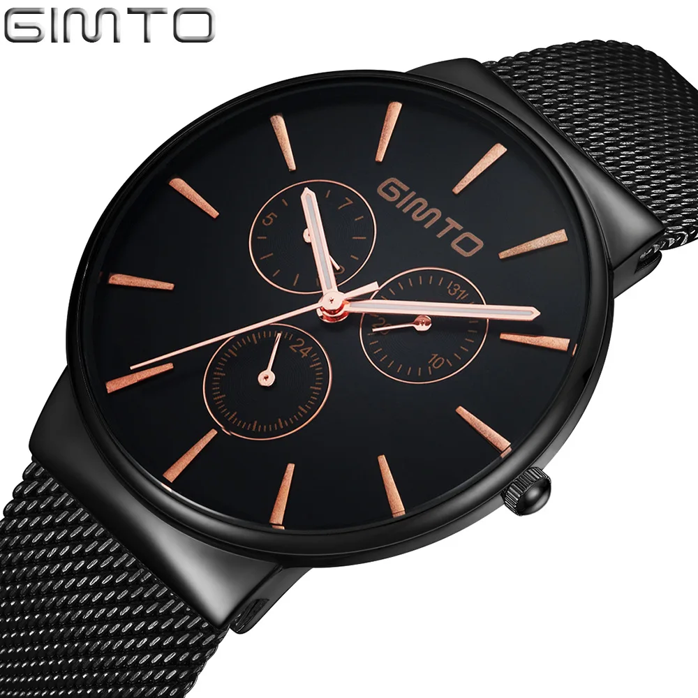 2017 GIMTO Mens Watches Top Brand Luxury Stainless Steel Mesh Band Watch Man Business quartz-watch Male Relogio Masculino gm219 2016 julius mens watches top brand luxury stainless steel mesh band gold watch man business quartz watch male relogio masculino