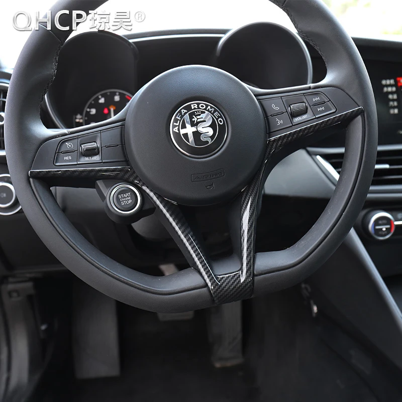 

QHCP ABS 3 Colors Carbon Fiber Style Steering Wheel Decorative Sticker Frame Car Styling For Alfa Romeo Gulia Stelvio