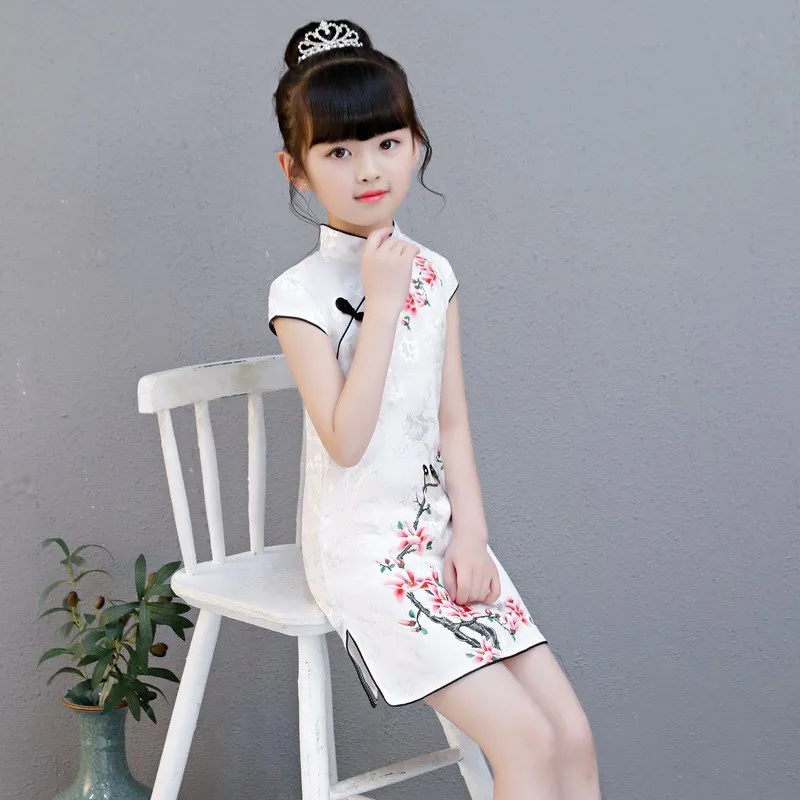 

Lovely Chinese Kid Child Girl Floral Printing Cheongsam Dress girls Qipao Cotton Dress New Year gift Party Evening Wear