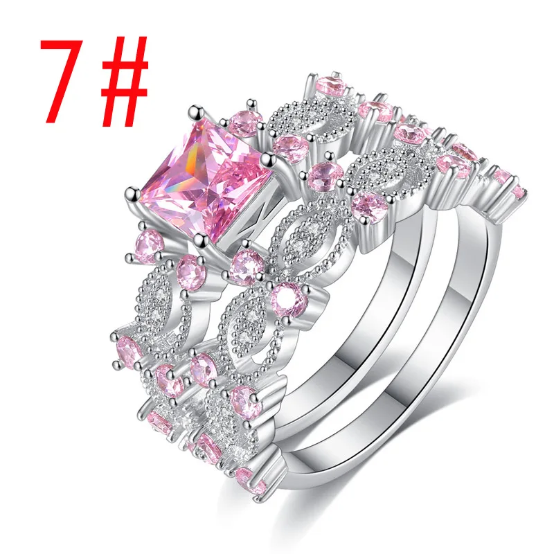 Женские вечерние кольца с цирконием, кольцо для пары с розовым кристаллом в форме цветка, женский подарочный набор, модное кольцо на палец для девушек, красивый подарок на день рождения