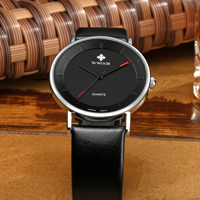 

WWOOR Casual Simple Slim Men's Quartz Watch Waterproof Leather Wristwatch Male Sports Watches Men Clock Relogio Masculino 8827