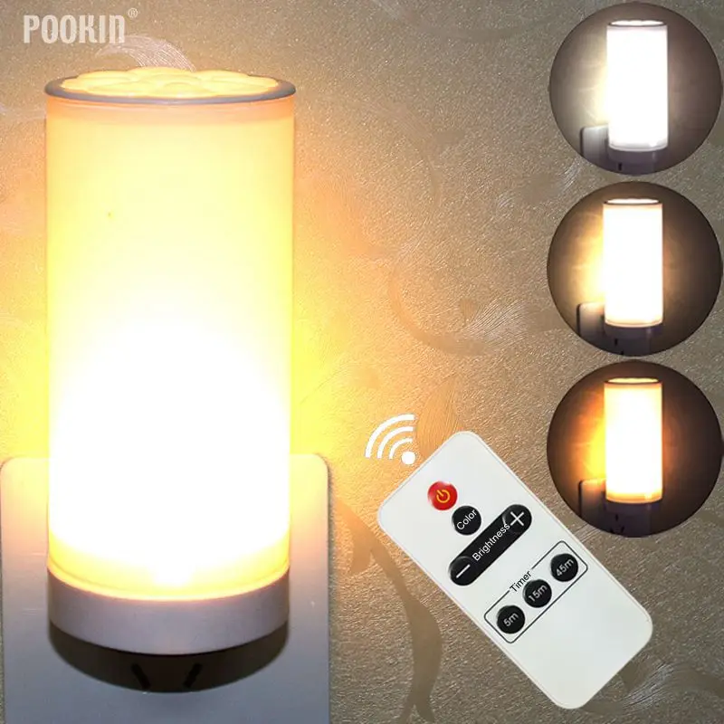 

LED Smart Remote Control Night Light Plug-in Dimmer Table Lamp Wall Light Kitchen Cabinet Light Lamp 10-Level Brightness