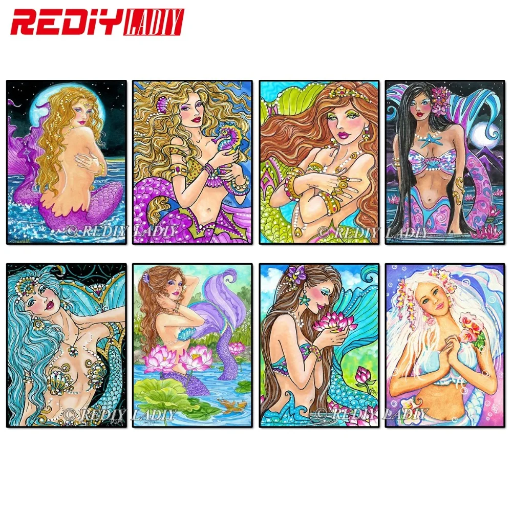 

REDIY LADIY Diamond Painting Cross Stitch Kits Needlework Diamond Embroidery Mermaid Mosaic Picture Of Rhinestones Home Decor