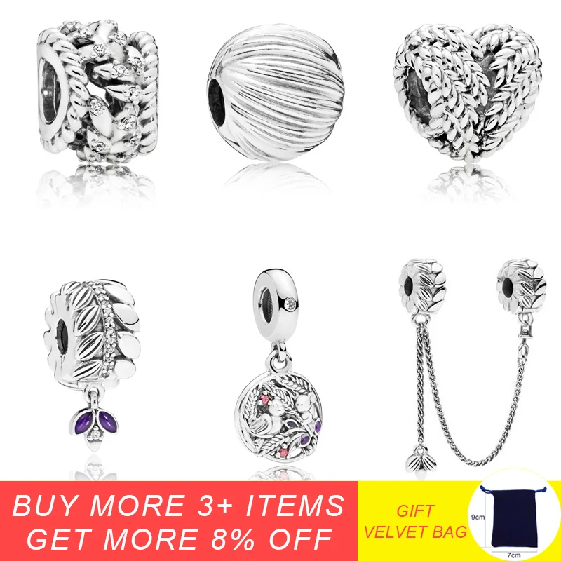 

925 Sterling Silver Multi Style Openwork Wheat Grains Charm Safety Chain Bead Fit Original Pandora Charm Bracelet DIY Jewelry