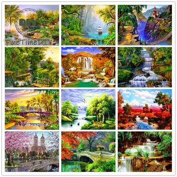 

FineTime Complete Diamond Painting 5D DIY Diamond Embroidered Landscape Series Patterns Cross Stitch Round Diamond Mosaic