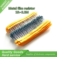 100pcs Metal film resistor series 1/4W 1R~2.2M 1% 100R 220R 1K 1.5K 2.2K 100 220 1K5 4.7K 10K 22K 47K 100K 2K2 4K7 ohm