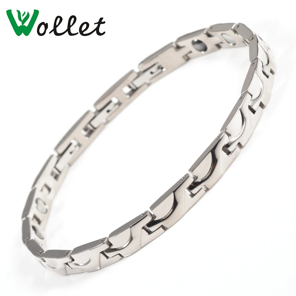 Wollet 21 см целебная энергия Магнитный чистый титановый браслет для женщин мужчин Германий гематит забота о здоровье серебряный цвет