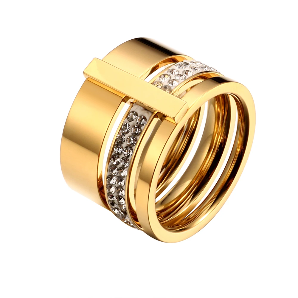 Мода бренд три слоя 316L Нержавеющая сталь кольца с настоящими Австрийскими кристаллами женские кольца, бижутерия модные Обручение подарок женский кольца