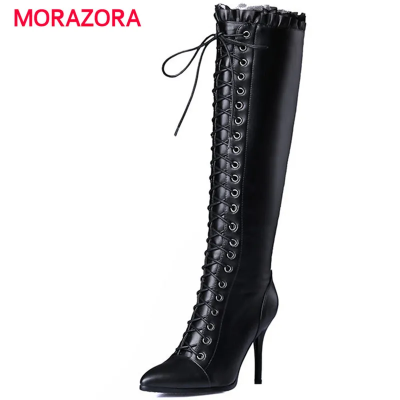 Sexy Alto Moda Altas Otoño Con Tacón Morazora Rodilla 2018 Invierno Botas Cremallera Hasta Aguja Estrecha Talón De Negro Nueva Punta La Mujeres Ct8Iq