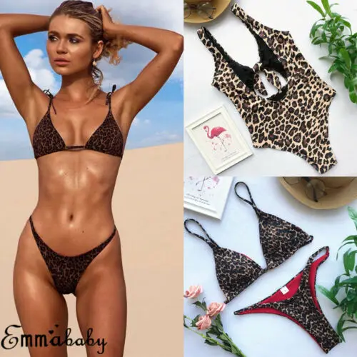 

2019 Lady Hot Sexy Animal Leopard Print Bandage Padded Bikini Bathing Women Femme Beach Swimwear Summer Holiday Vintage