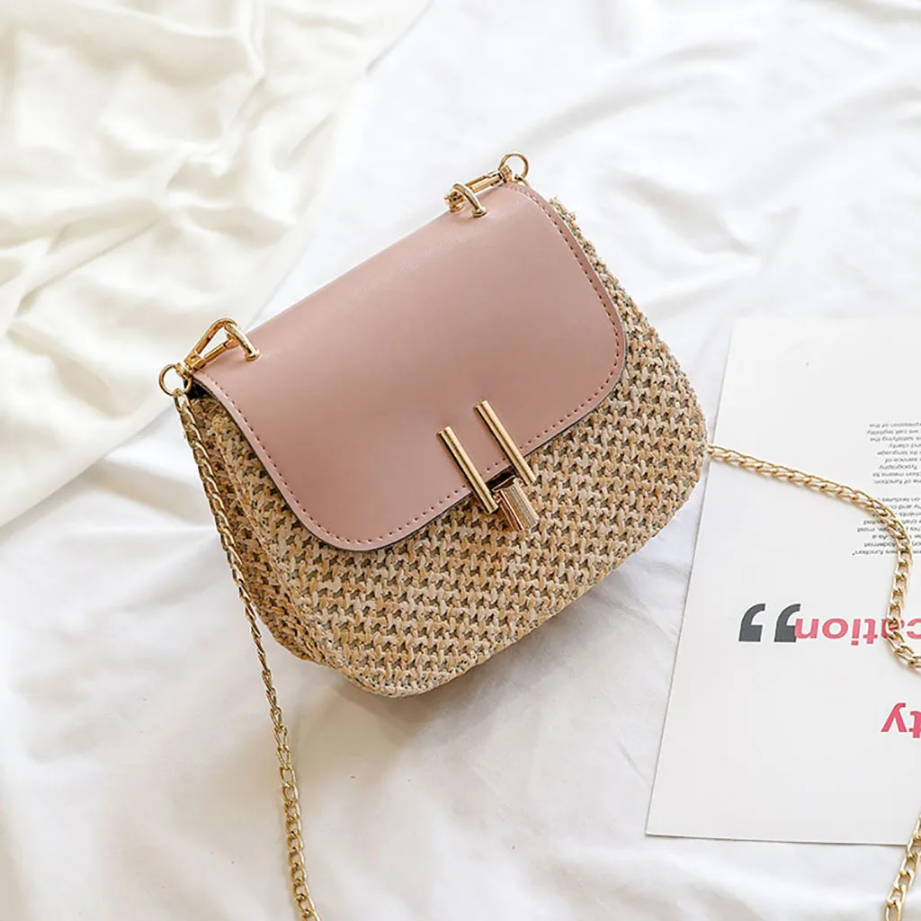 

Square Straw+Leather Handbag Women Summer Beach Chain Messenger Bag Single Shoulder Small Square Bag Woven Crossbody Bags#K20