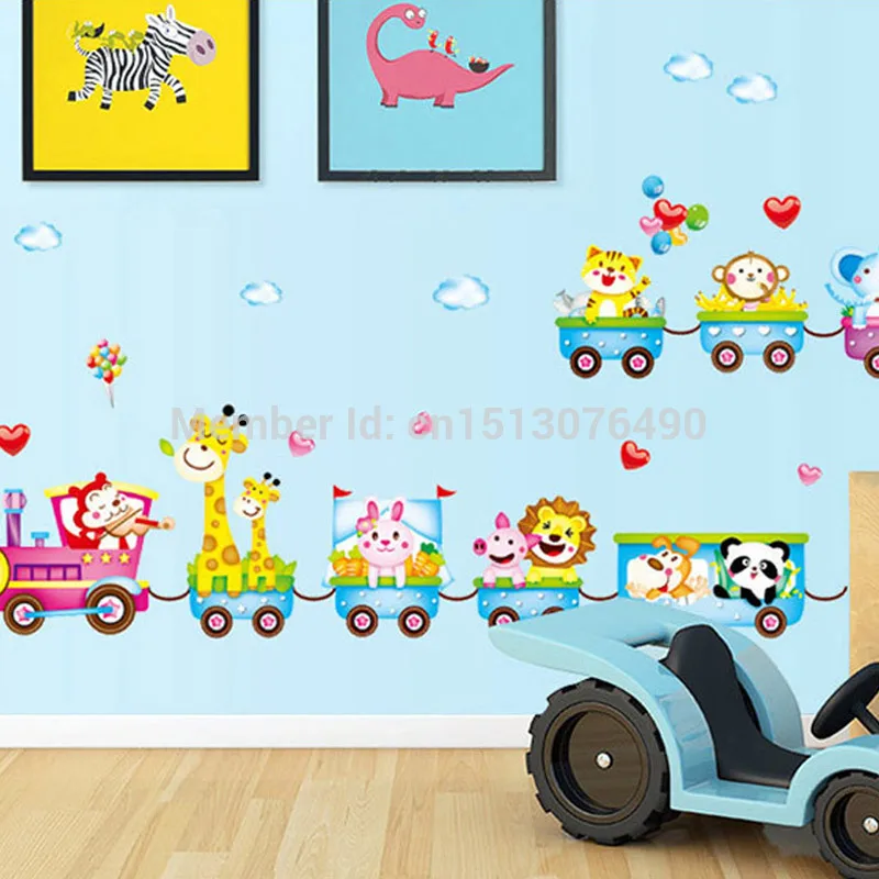 

Animals At The Train Wall Stickers Wall Paper Roll for Children/kids Room Bathroom Home Decor wall tattoos