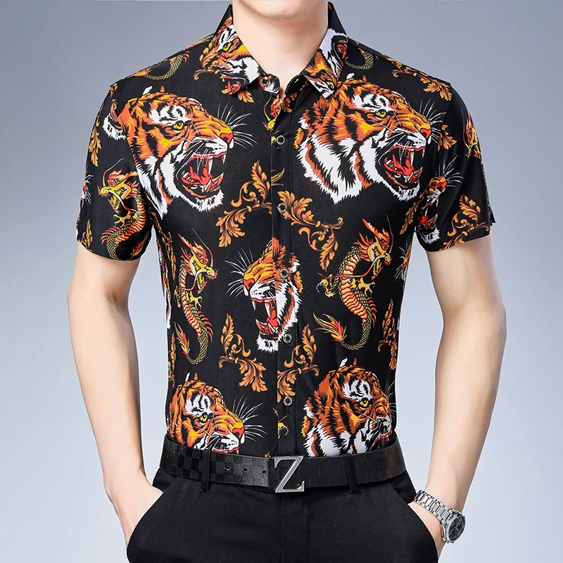 

Creative tiger dragon pattern 3d print funny short sleeve shirt Summer 2019 New quality soft comfortable luxury men shirt M-XXXL