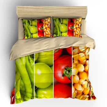 

AHSNME High Definition Vegetable Fruit Salad Cover Sets Summer Bedding Set Pepper Tomato Beans Customized King Bedding Set