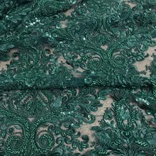 Высококачественная темно-зеленая нигерийская кружевная ткань с бисером для свадебного платья PWD18120334 расшитый французский фатин кружевная ткань