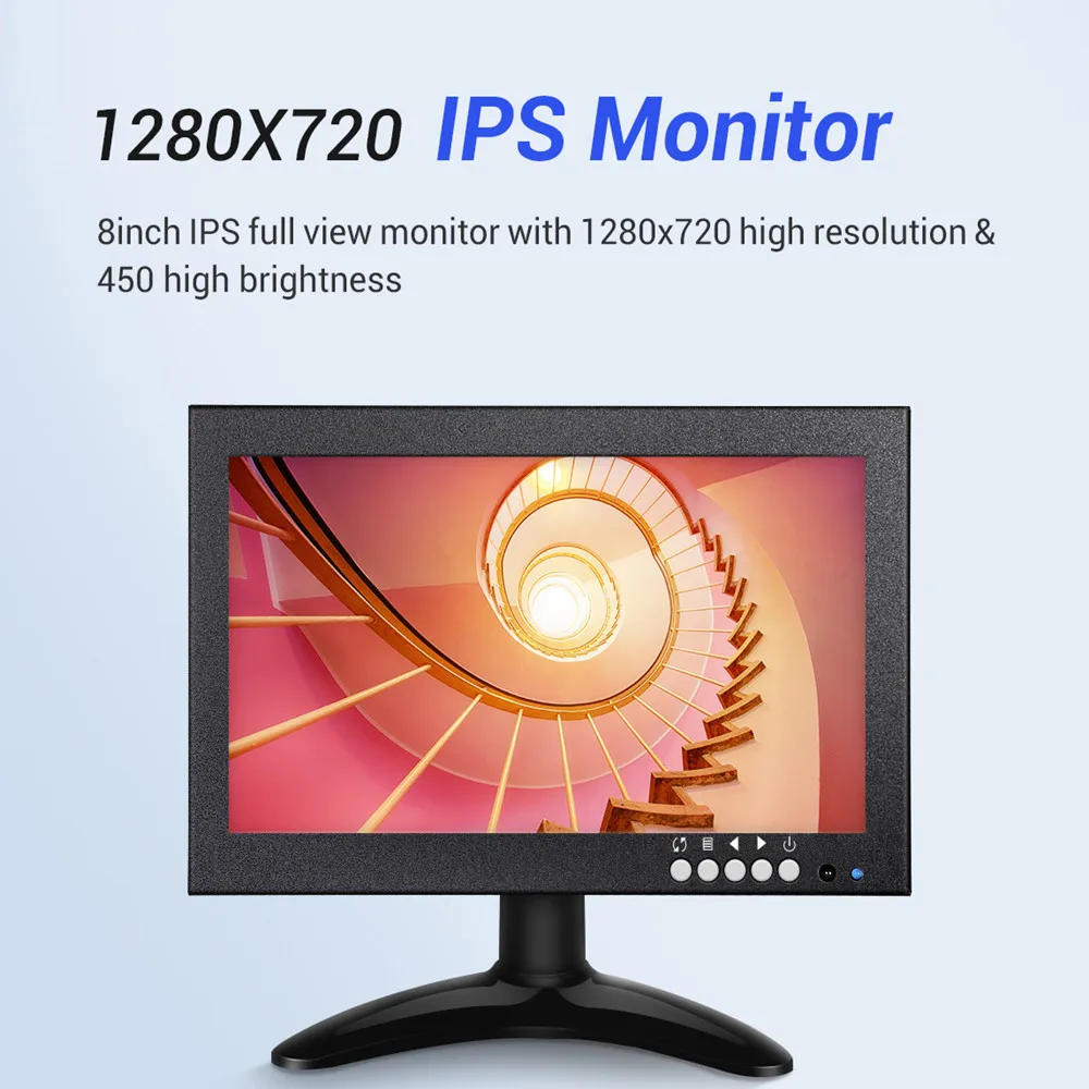 EYOYO EM08G 8 inch 1280*720 IPS HDMI Monitor Resolution Support VGA/AV/BNC/SPEAK Input for PC TV CCTV Camera Security Raspberry