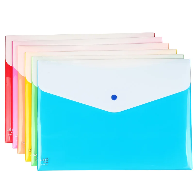 

HFYP A4 6pcs/lot Double deck Bright surface Translucent Plastic PP button paper file Document Bags Folders school office F-251