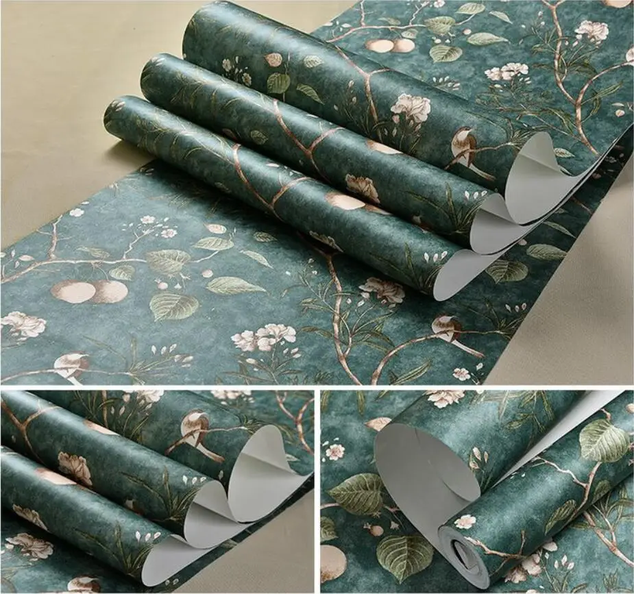 Papel de parede 3d americano retro maçã árvore flores pássaro papel de  parede para paredes 3 d papel de parede verde sala de estar - AliExpress, image size:925x867