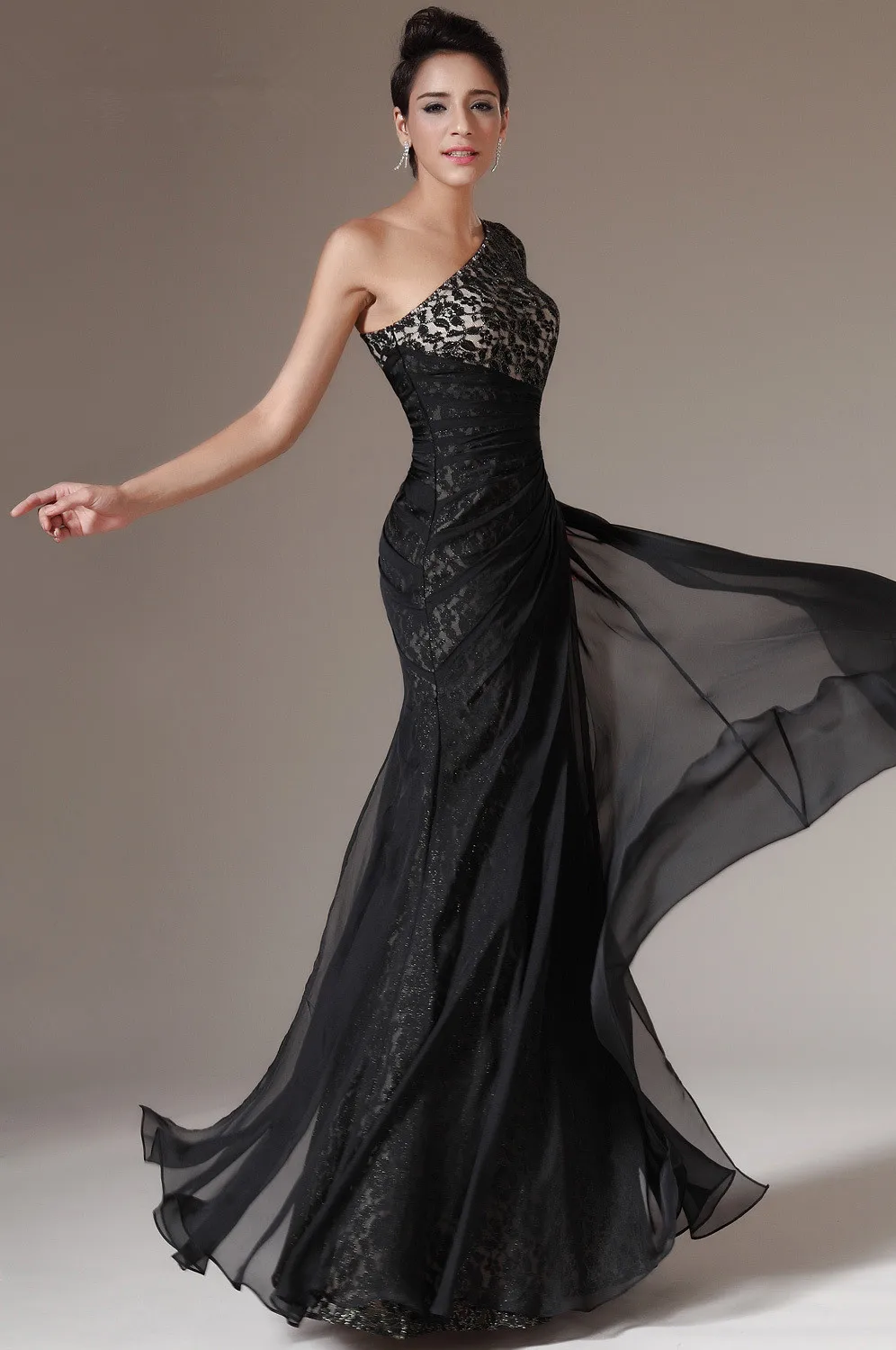 Freeshipping-One-Shoulder-Black-Lace-Evening-Dresses-Evening-Gowns (1)