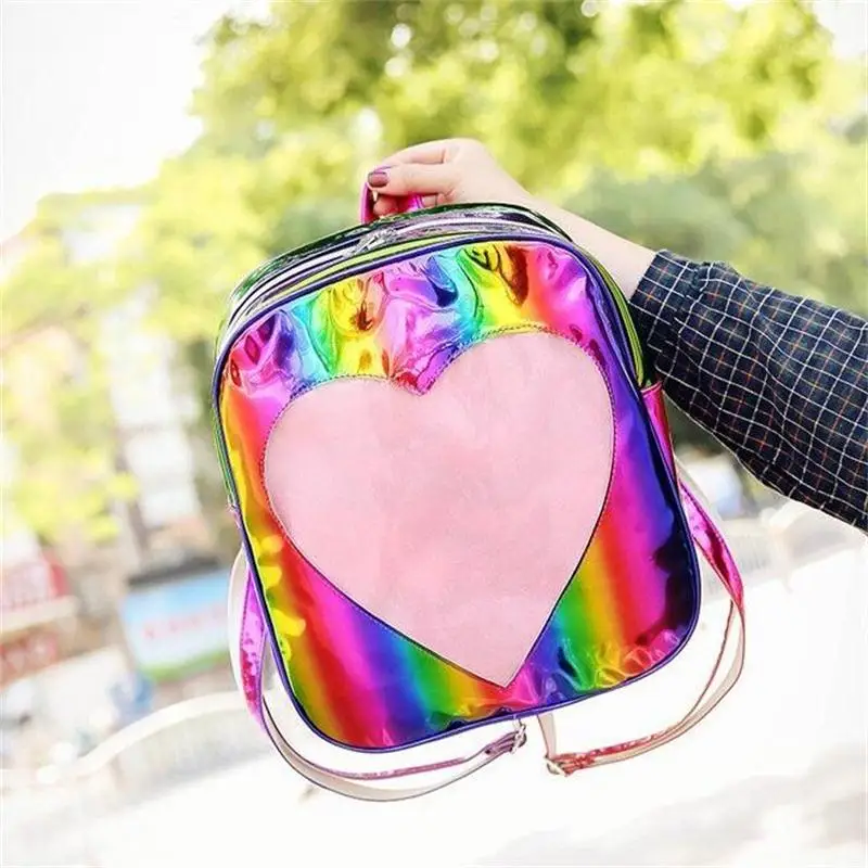 Miyahouse свежий стиль дизайн в форме сердца глянцевый женский рюкзак из искусственной кожи лазерный женский рюкзак женские сумки Ita