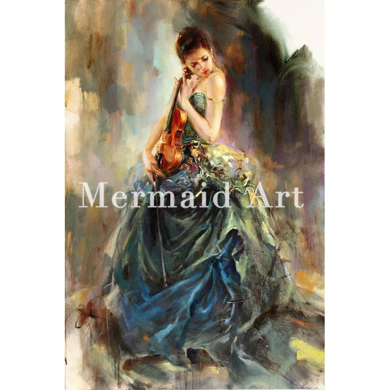 

Handmade Musical Musicians Instruments Abstract Painting Of Girl Playing The Violin On Canvas
