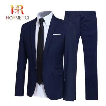 

HORMETCI 2019 men's Slim suits men's business casual clothing groomsman 3 PCS Formal Party suit Blazers jacket pants vest sets