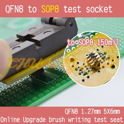 5*6mm QFN8 to SOP8 test socket DFN8 WSON8 MLF8 to SOP8 socket Pitch=1.27mm(QFN8 5x6mm to SOP8 150mil) k24c32 sop8