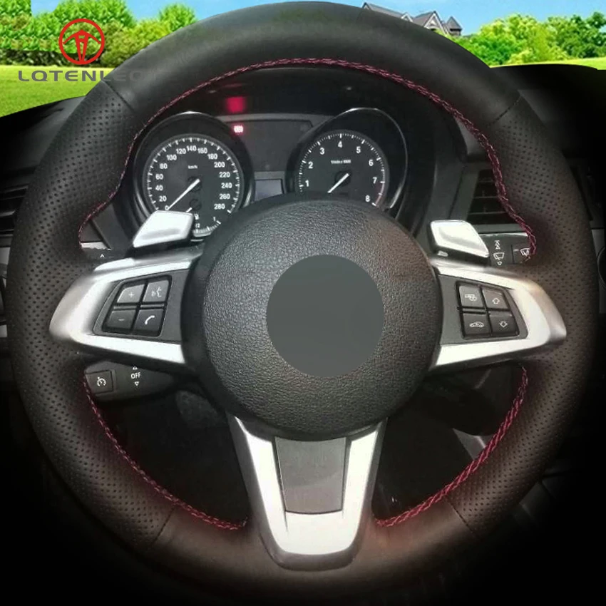 

LQTENLEO Black Genuine Leather DIY Hand-stitched Car Steering Wheel Cover for BMW E83 Z4 2009-2014