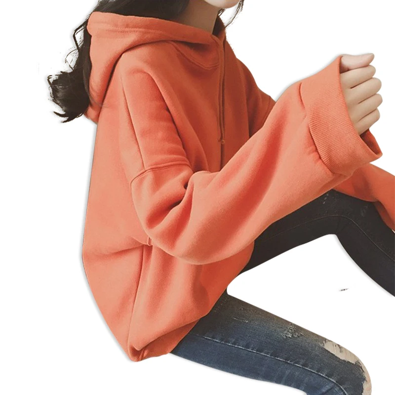 Autumn Winter Women's Hoodies Loose Long-sleeved Hooded Tops Korean Version Plus Velvet Solid Sweatshirt Female 2018 New Arrival Hoodies