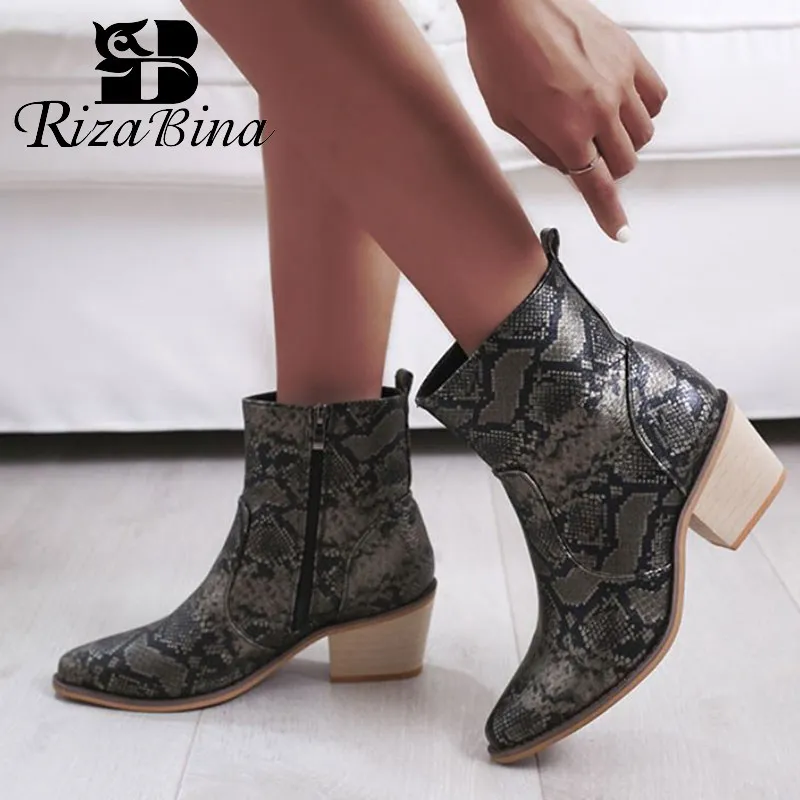 

RIZABINA Women Ankle Boots Zipper High Heels Boots Sexy Pointed Toe Winter Warm Short Boots Women Party Footwear Size 35-43