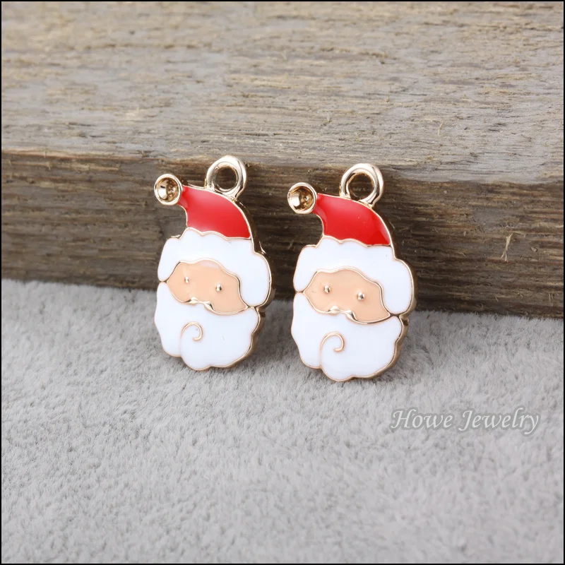 

30 pcs/lot Enamel Alloy UV Gold-color Jewelry Santa Claus Pendants charms for bracelet necklace DIY jewelry making 80148