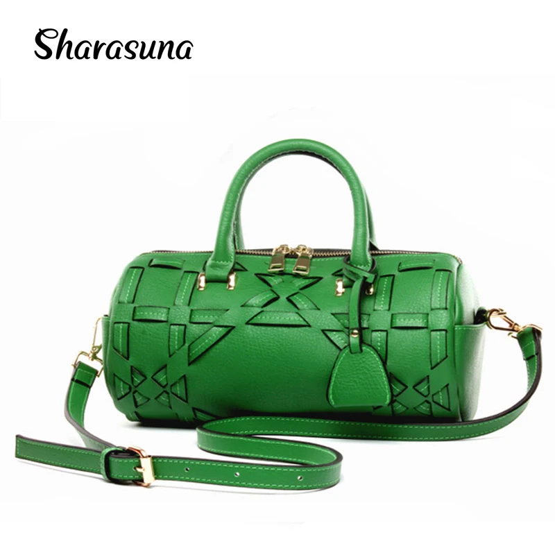 

2018 New Women Genuine Leather Boston Bag Europe Style Simple Belt Handbag Fashion Shoulder Crossbody Bag office lady Tote