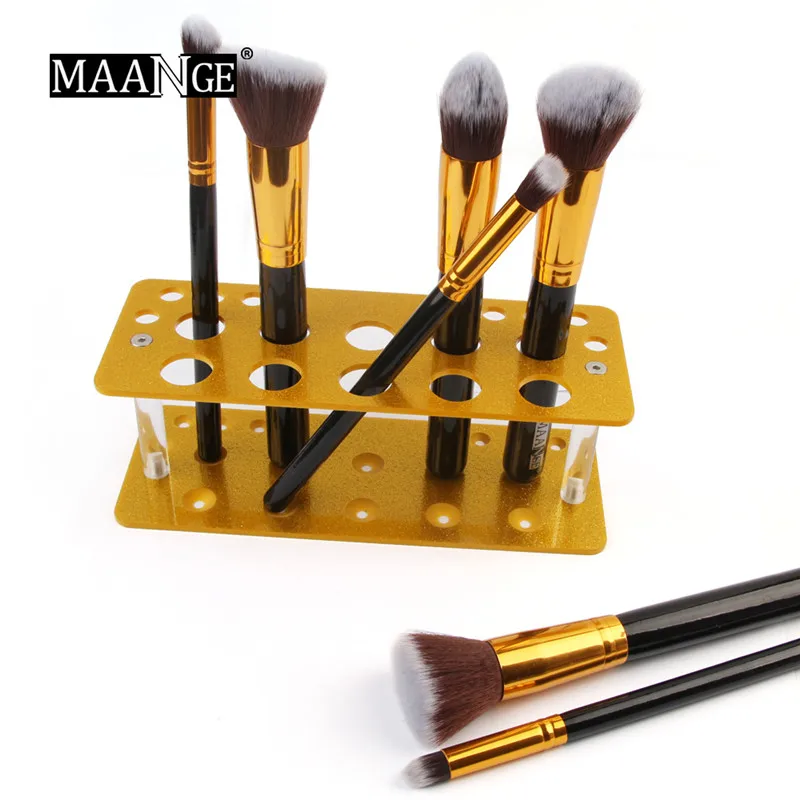 

MAANGE Golden Double floor Makeup Brush Holder 20Holes Cosmetic Shelf Brush Holder Drying Rack Organizer Make Up Tools