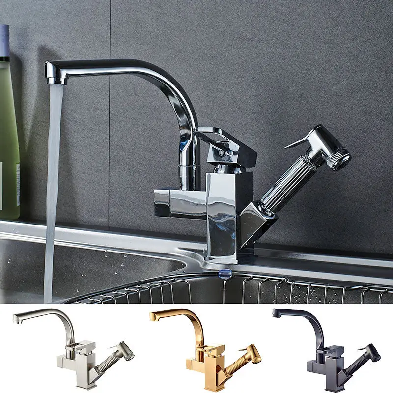 Bathroom Basin Faucet Kitchen Faucet Double Use Chrome Brass Pull