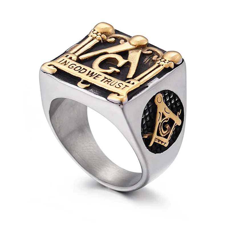 В Боге мы доверяем масонской Freemasonry перстень из титана нержавеющая сталь