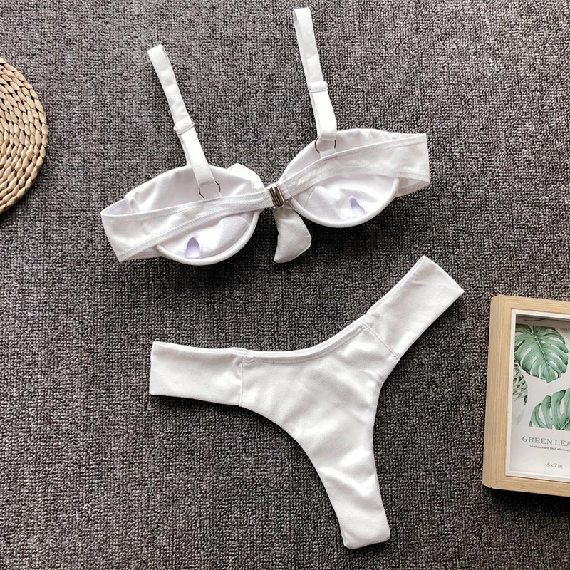 

2019 Summer New May Female Split Swimsuit Chest Knotted Sexy Swimsuit Steel Support Deer Velvet Solid Color Wonen Girls Bikini