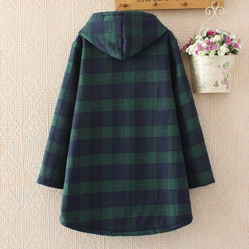 Women Winter Long Cotton Padded Jacket Plaid Wool Added Coats Women 2018 New Long Hooded Winter Jackets Big Size Loose Coat AS027 (4)