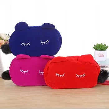 

Cartoon Cat Portable Zipper Cosmetic Bag Travel Toiletry Storage Pouch Women Makeup Day Use Necesser Cosmetic Small Bags Case