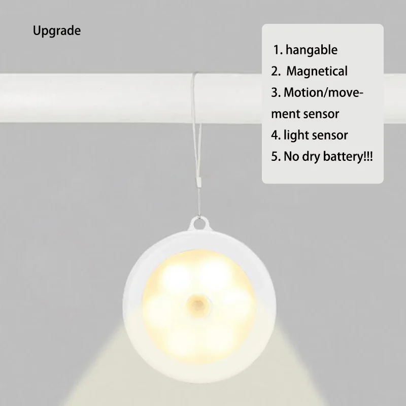 

Hangable Portable LED Wireless Motion Sensor Night Light Stick-on Battery-Powered with Sticker Magnet Screw String Light Sensor