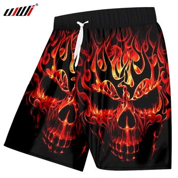 

UJWI Boys Shorts Summer Fashion Print Red Fire Skull 3D Boardshorts Men Hip Hop Sportwears Elastic Waist Quick Dry Casual Shorts