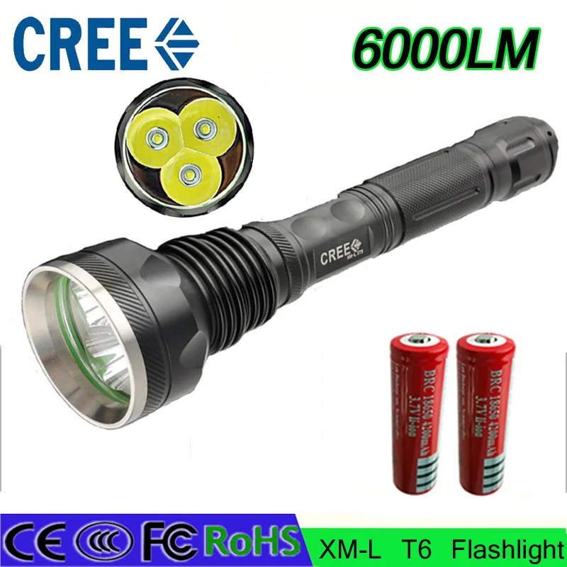 

20 Super Bright 6000LM Flashlight 3T6 LED Lamp light Torch 5Mode FlashLight torch Hunting Equipment use 2*18650 or1*battery