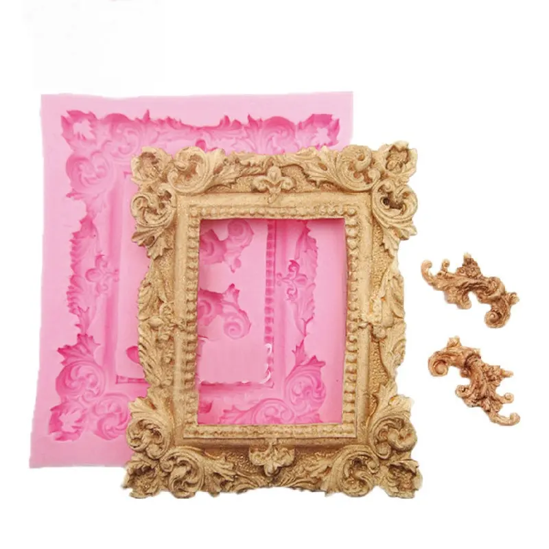 

DIY Decorative Pattern Embosser Silicone Fondant Mold Sugarpaste Decoration Tools Vintage Picture Frame FM933