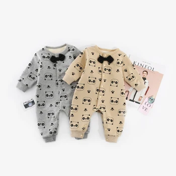 

Autumn Newborn Infants Baby Girl Boy Panda Print Long-sleeved Romper Cute Lovely Outfits Gentleman Bow Tie clothing
