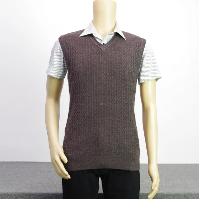 Демисезонный v-образным вырезом Повседневное плюс Размеры пуловер вязаный жилет Мода Для мужчин одежда свитер Цвет жилет мужской Джерси - Цвет: Brown