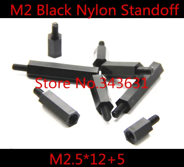 100pcs M2.5 x 12+5 M2.5*12 Black Nylon Standoff Spacer Male To Female
