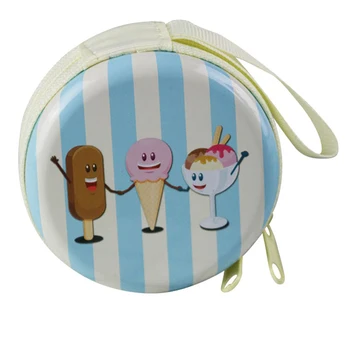 

35PCS / LOT Tinplate Coin Purses Women Round Shape Wallets Girl Cute Coin Bag Kawaill Printing Zipper Wallet Earphone Bag