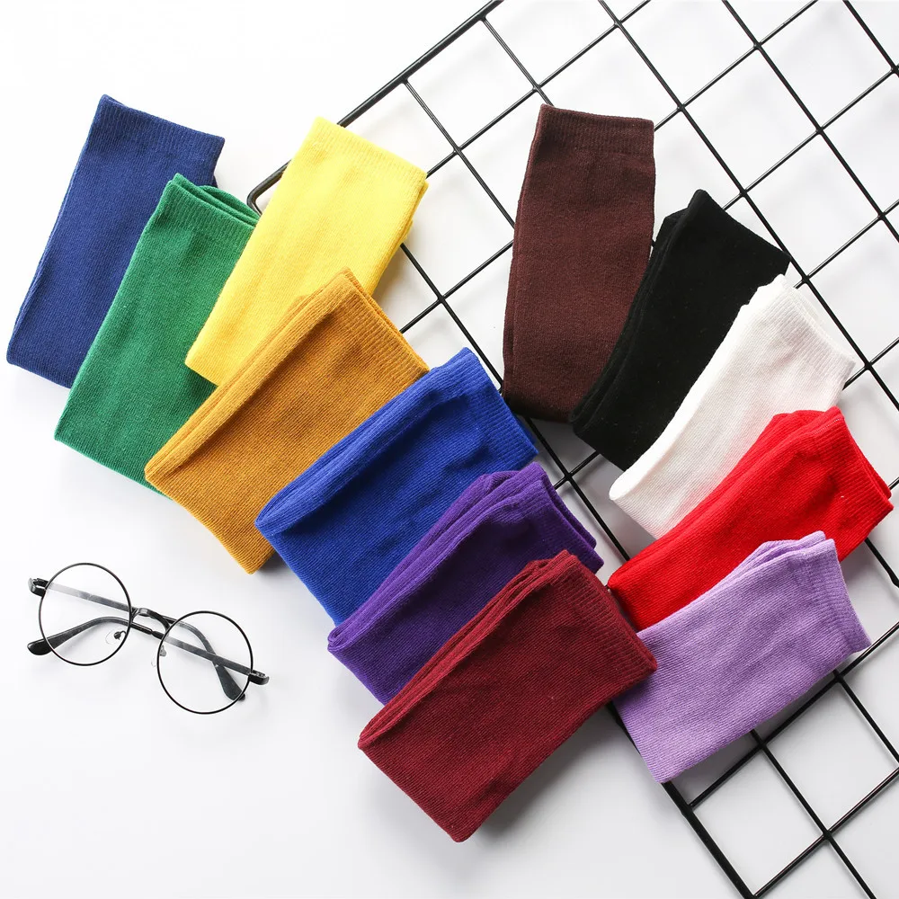 

Japanese Harajuku Autumn Mom and Kid Streetwear Cotton Socks Fashionable Women and Children Solid Bright Color Cute Socks