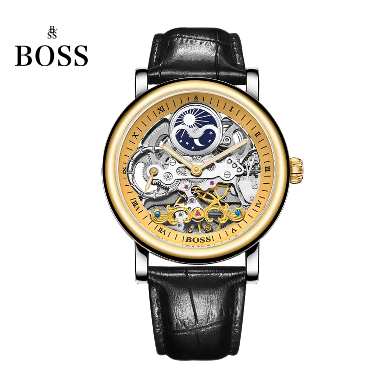 

BOSS Germany watches men luxury brand skeleton moon phase automatic mechanical watch Earl Comte Graf series relogio masculino